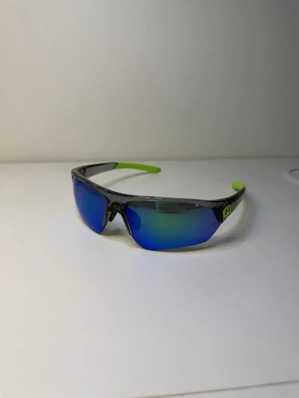 Under Armour Mens Playmaker Wrap Sunglasses Neon Shield Blue Green Athleisure